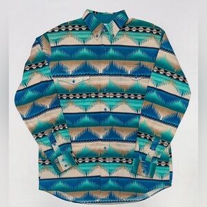 VTG Roper Button Down Mens L Teal Southwest Aztec Western Rodeo Ranch Cowboy